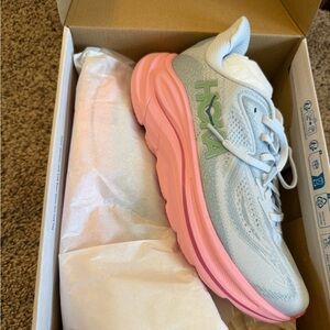 Hoka Women's Clifton 10 Light Blue and Pink Running Shoes